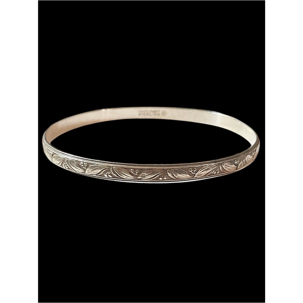 Vintage Sterling Silver Danecraft Etched Leaf Bangle Bracelet