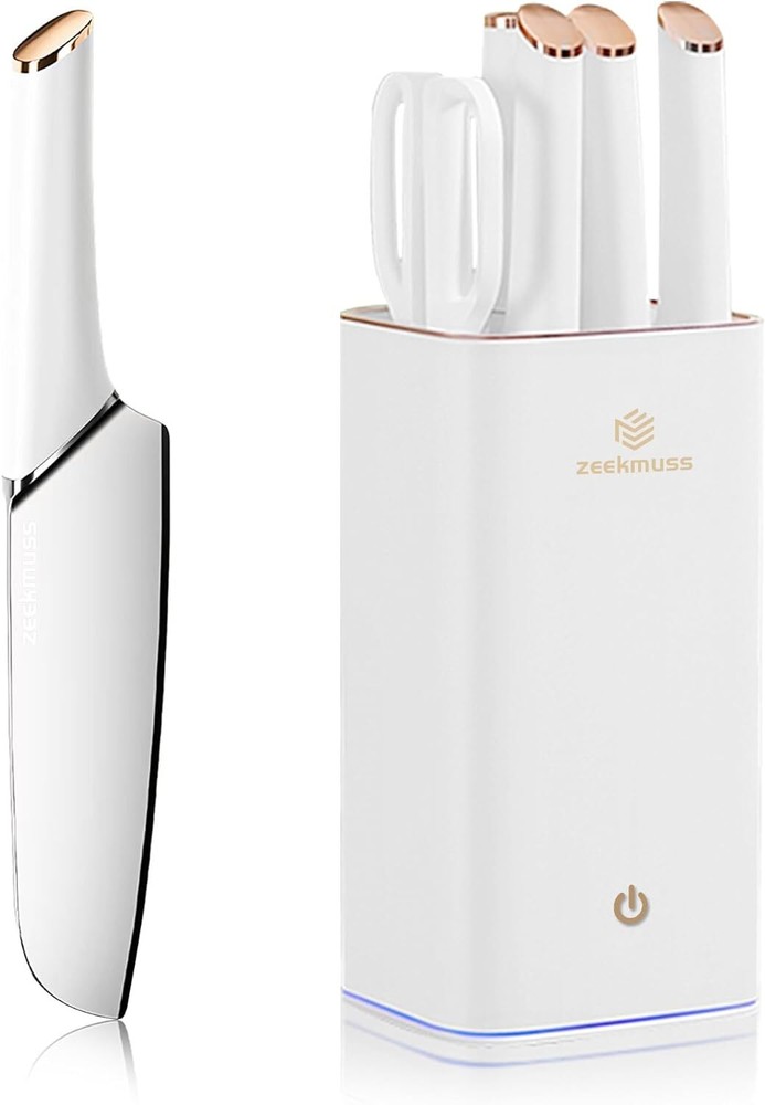 6-Piece Stainless Steel Knife Set with White Block for Kitchen