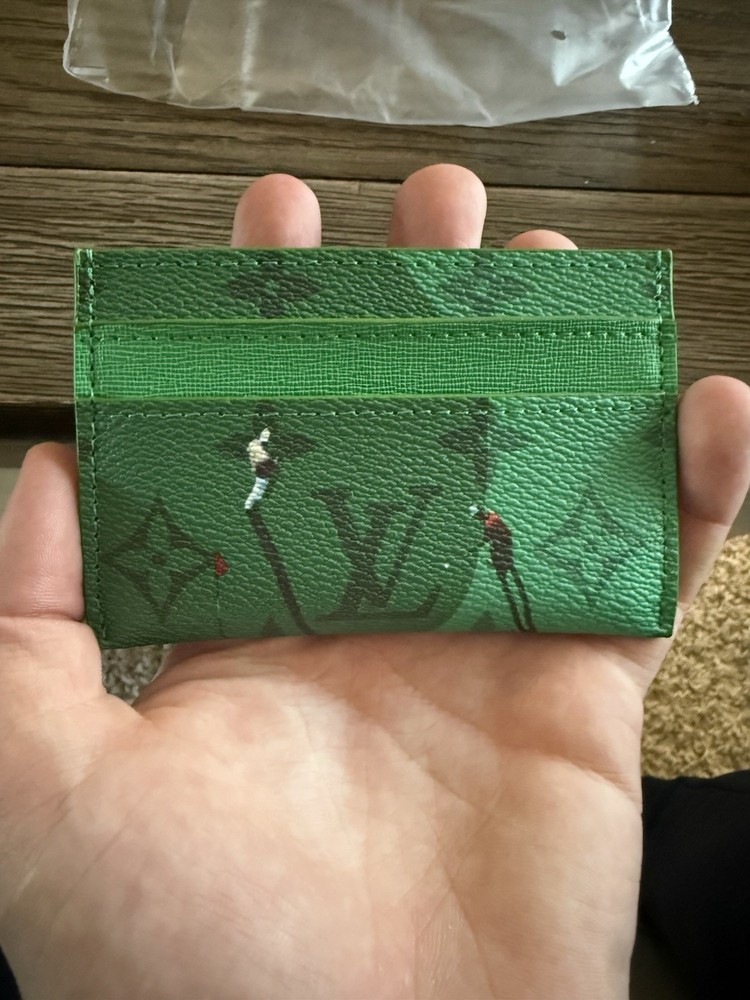 Louis Vuitton Green Double Sided Card Holder Wallet Logo Printed Design