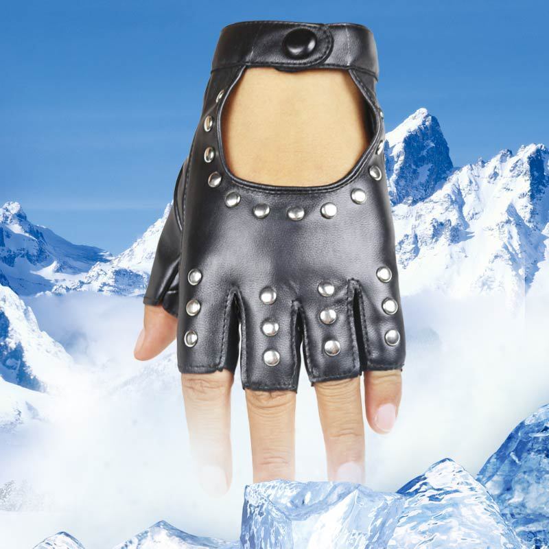 Punk Rivet Fingerless Faux Leather Gloves for Men Fashionable Half Finger