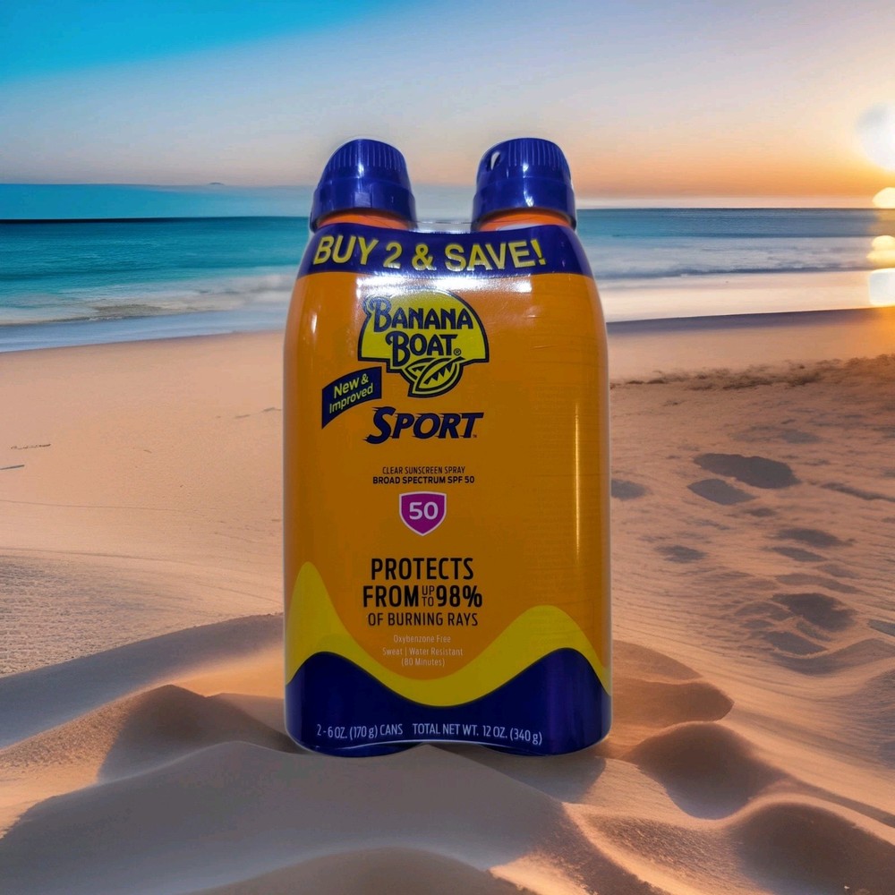 Banana Boat Sport Ultra SPF 50+ Sunscreen Spray 2 Pack Exp 2/2028 Broad Spectrum UVA UVB Protection