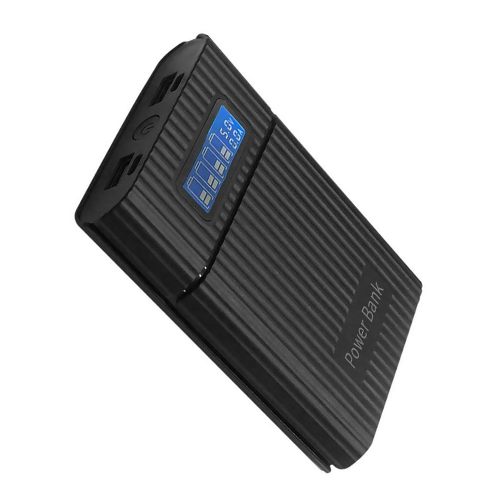 New Black DIY Power Bank Case with Digital Display and Charger Storage