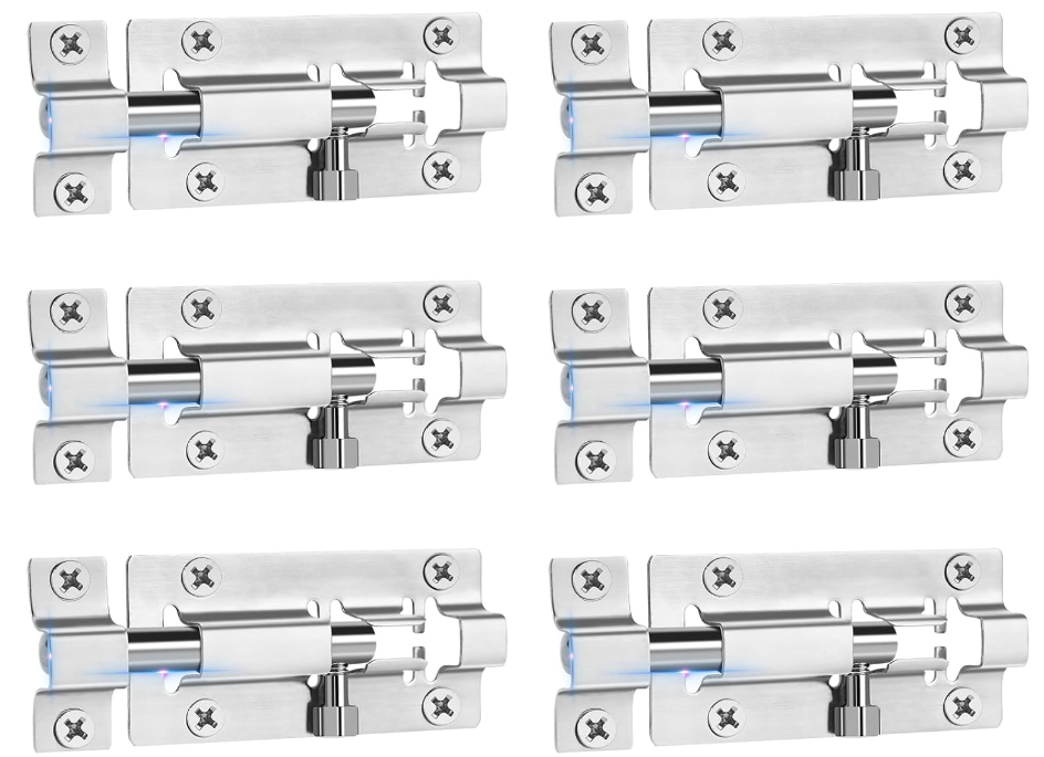 6 Pack Slide Lock, Premium Barrel Bolt Latch, Thickened Door Bolt Lock, 3 Inch
