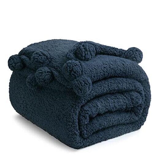 Double Sided Sherpa Twin Blanket 65x90 Inches Navy Blue