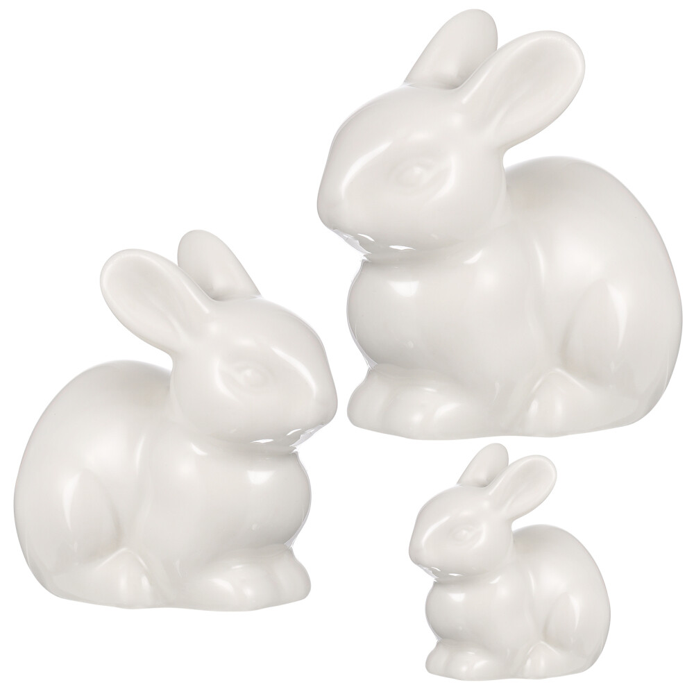 3 Pcs White Bunny Figurine Rabbit Ceramic Ornaments Gardening Props Toddler