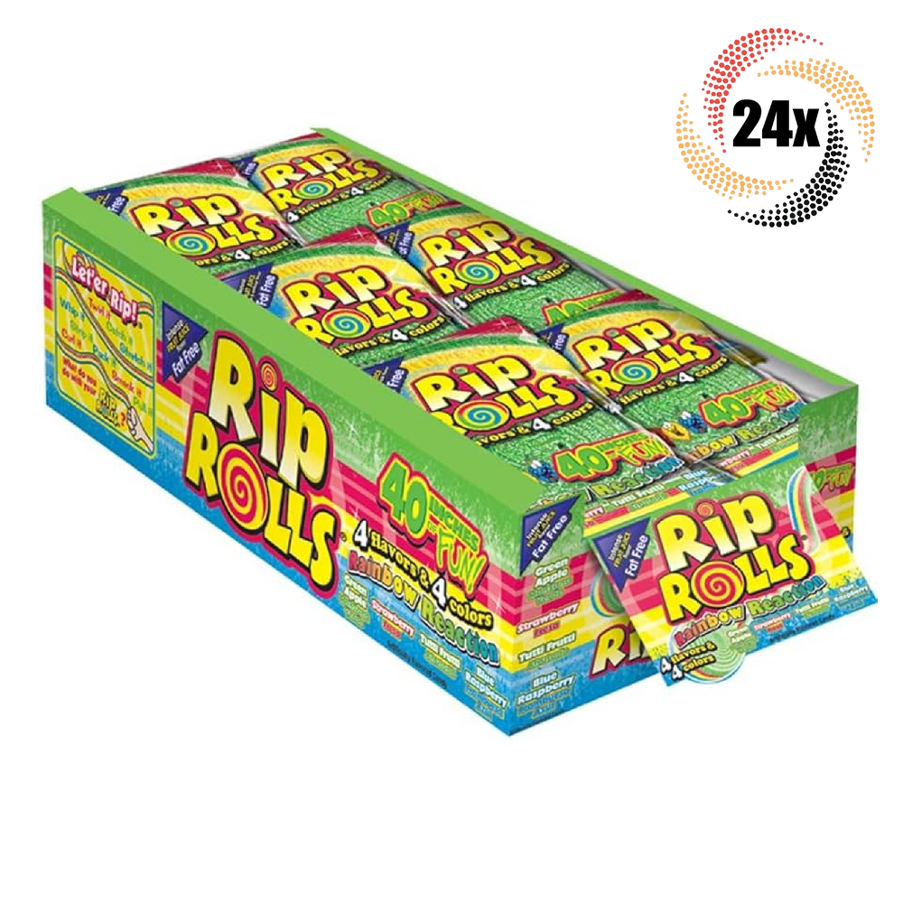 Full Box 24x Packs Rip Rolls Rainbow Reaction Fat Free Candy | 40 Inches | 1.4oz-image