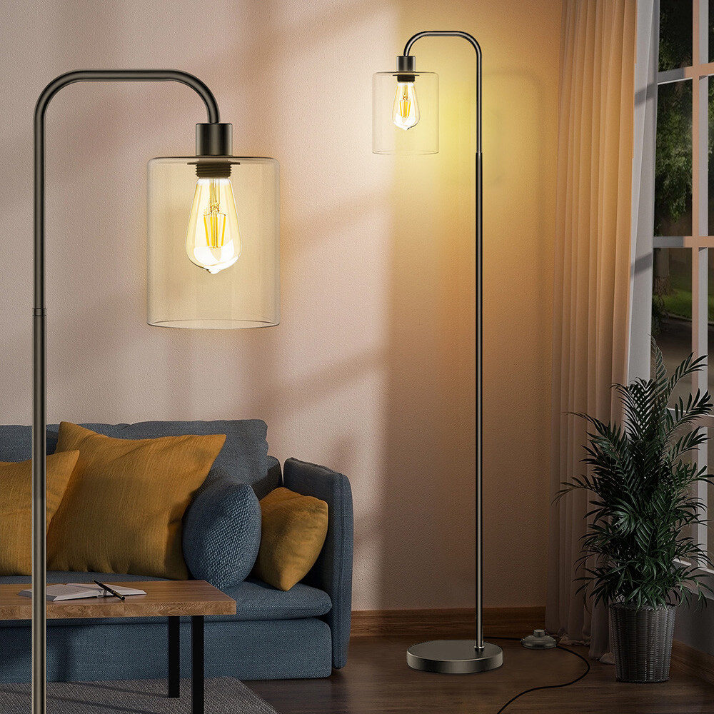 Modern Floor Lamp with Glass Shade Bulb Standing Light Reading Tall Living Room