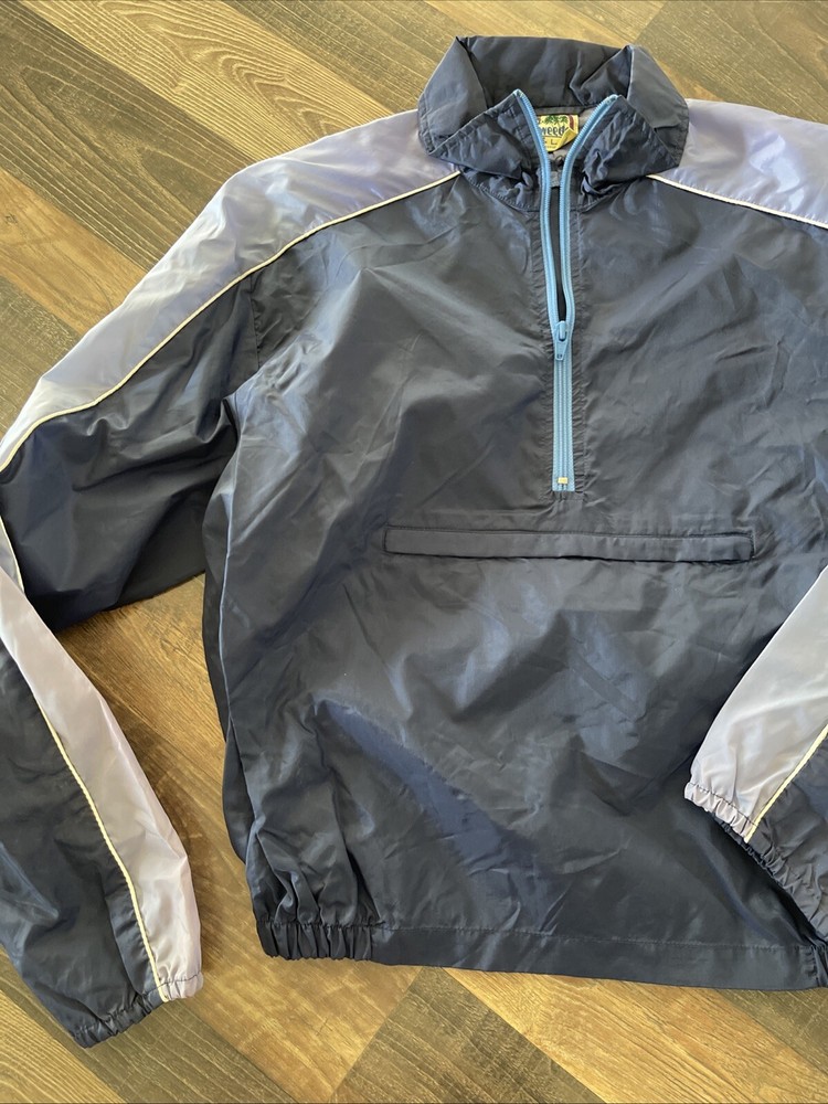 Vintage Windbreaker Light Blue, Dark blue  1/4 Zip Front Pocket By WEED Fading