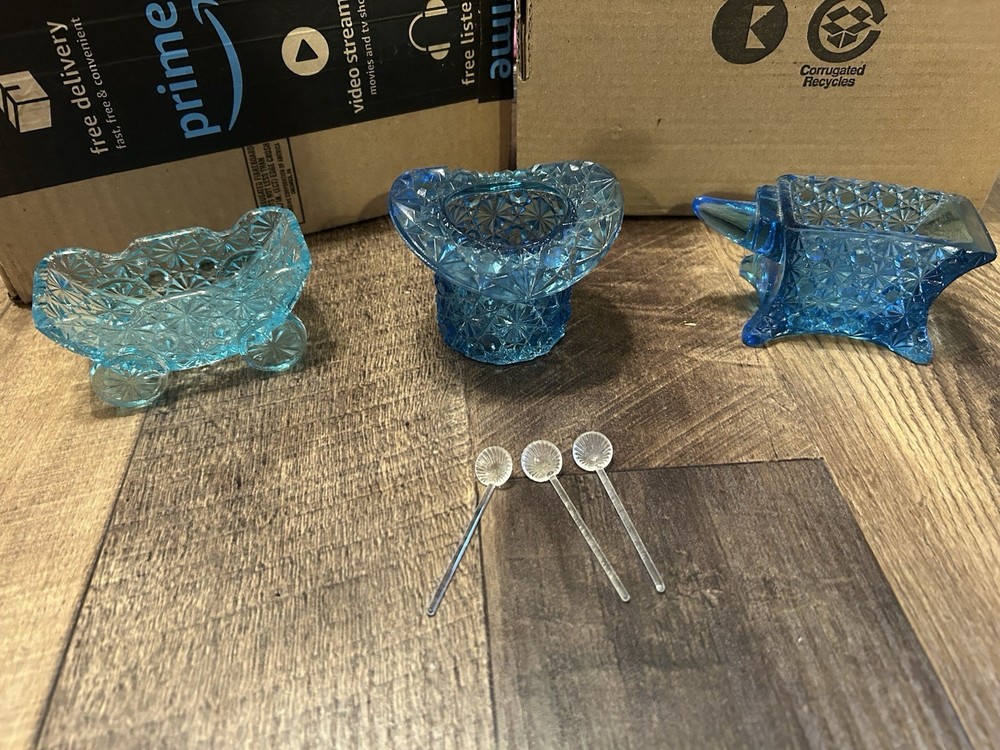 vintage toothpick holder glass Lot Of 3