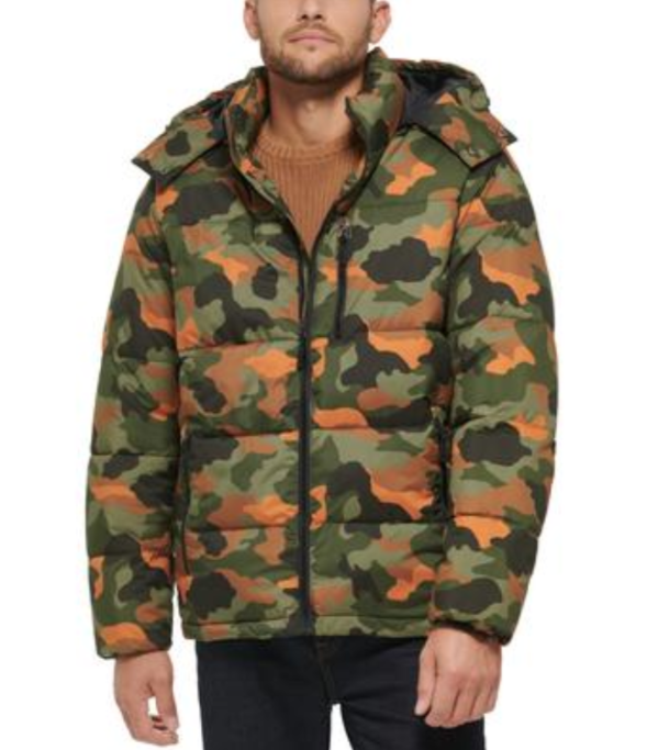 Club Room Men's Stretch Hooded Puffer Jacket, Camouflage,  S