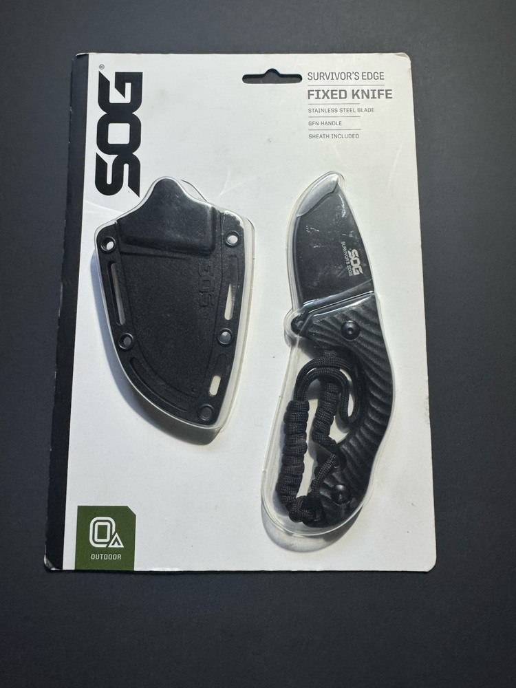 SOG Survivor’s Edge Fixed Blade Survival Knife with Sheath in Black  