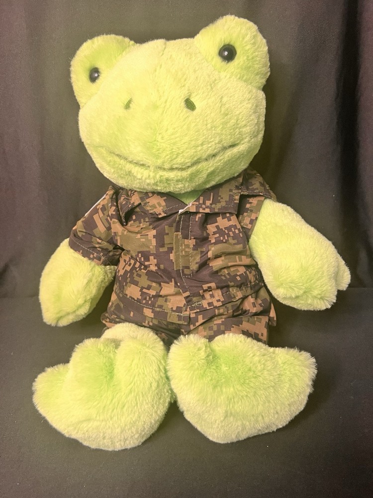 2022 Build-A-Bear Spring Green Frog 16 Inch Camo Plush Stuffed Animal Toy BAB