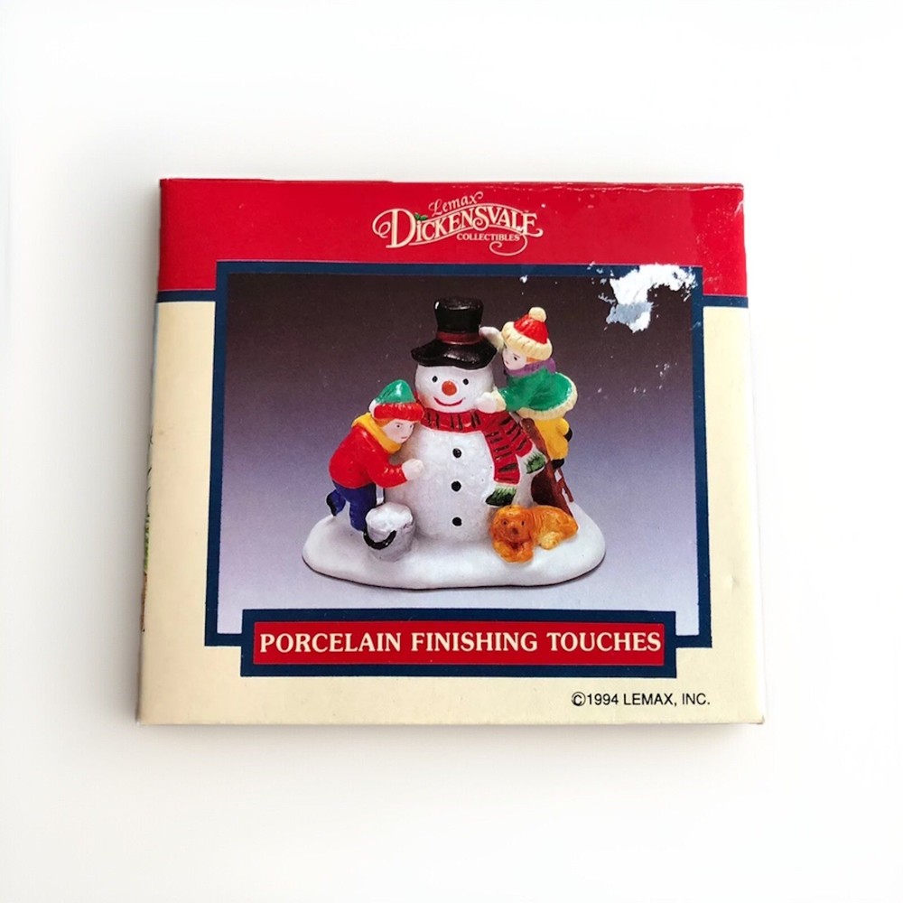 1994 Lemax Dickensville Porcelain Snowman Building Kids Figurine #43115