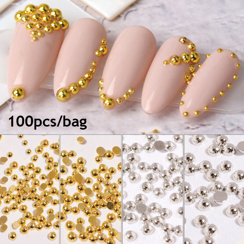100PCS 3D Nail Rivet Metal Studs Solid Semicircle Manicure Art Metallic Beads