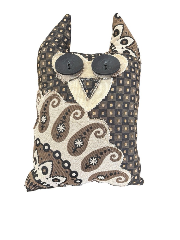 Decorative Owl Pillow Brown Pattern Pocket 16” Handmade Tooth Fairy Pillow
