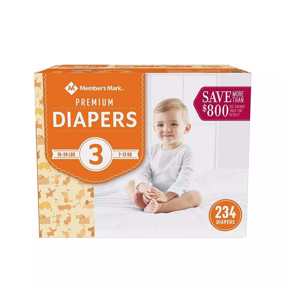 Members Mark Premium Baby Diapers Size 3 (1628 lbs, 234 Count)-image