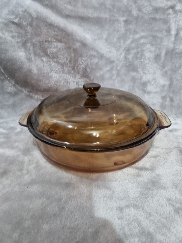 Vintage Corning Vision Amber Glass Casserole Dish with Lid