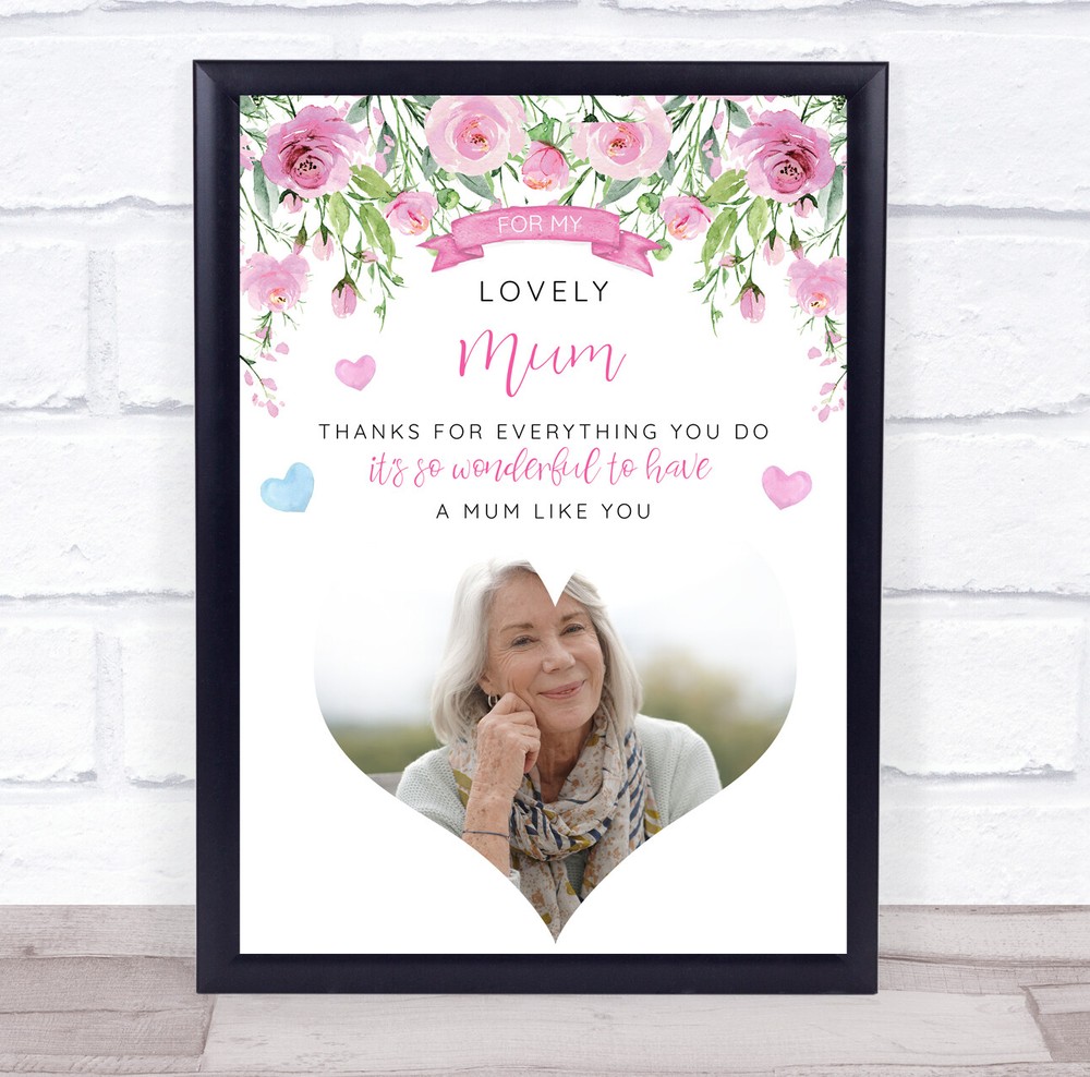 Lovely Mum Photo Flower Wall Personalised Gift Art Print