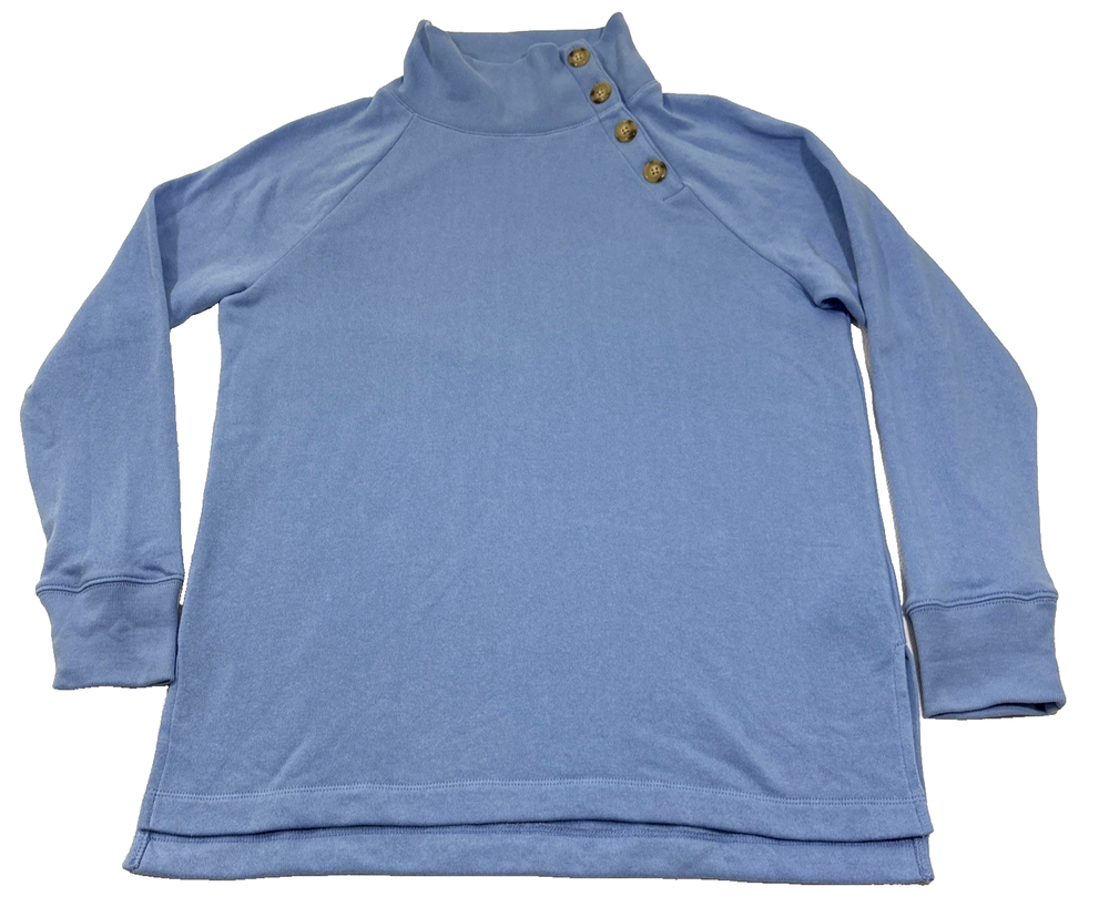 J Crew Womens Small Blue Wide Collar Button Pullover Sweatshirt NWT Top Mockneck