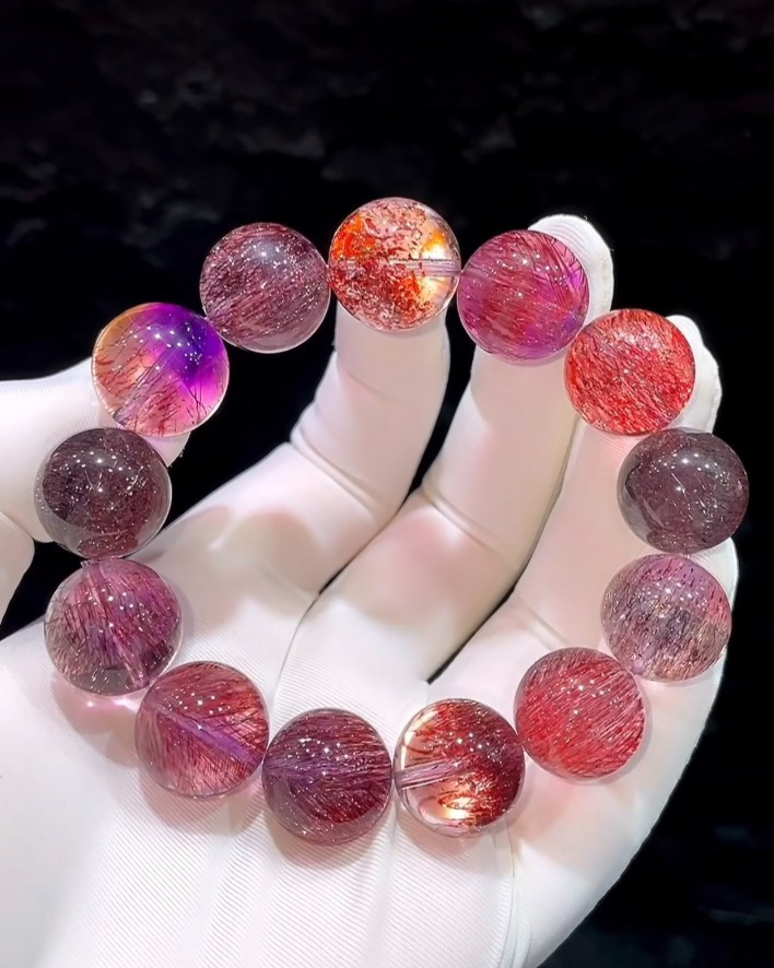 15mm+ Rare Top Natural Super Seven Quartz Crystals Bracelet Reiki Healing Gems