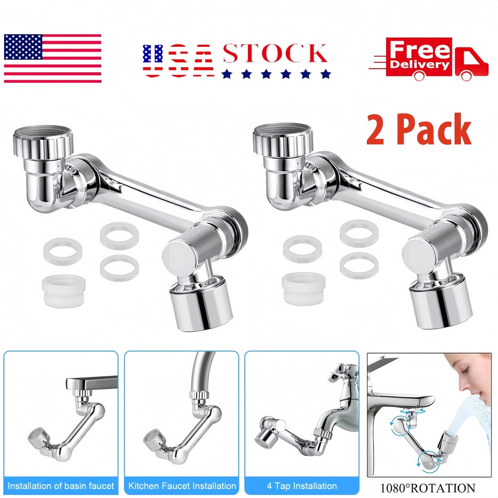 2PCS Extension Rotate Robotic Faucet Extender Arm Tap Universal 1080 Swivel US