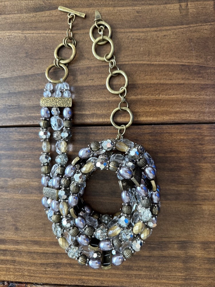 Coldwater Creek Womens 3-Strand Beaded Belt in Bronze Clear Silver Size 38-39