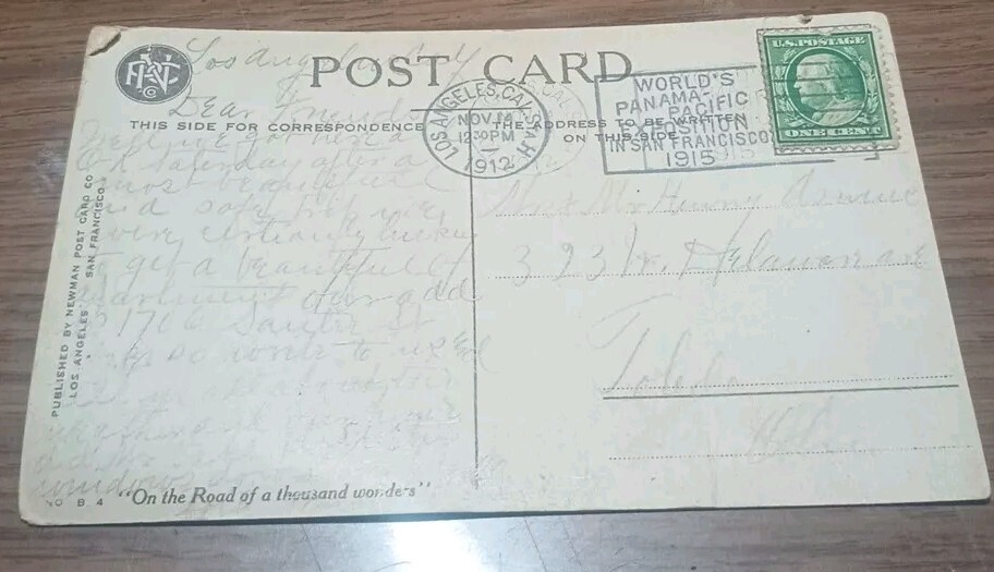 RARE 1912 To 1915 Benjamin Franklin 1 cent stamp postcard  Roses California