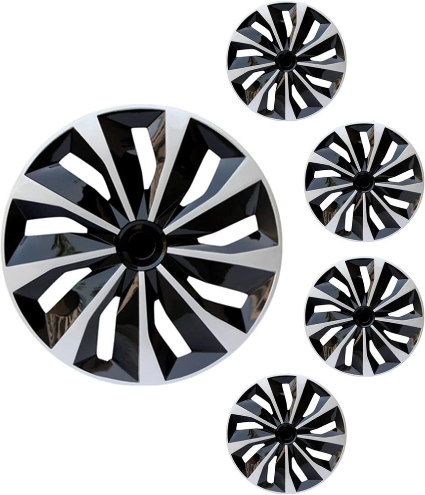 4PCS Universal 14-Inch Snap-On Wheel Covers in Silver & Black