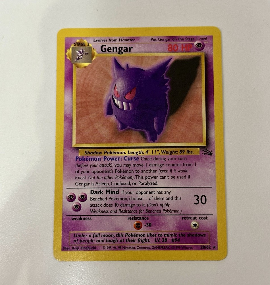 Gengar Fossil Set Unlimited Pokemon 1999 Near Mint Card 20/62  