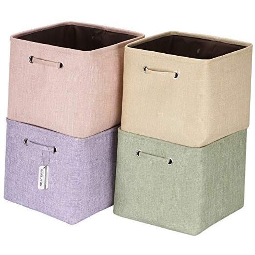 4-Pack Collapsible Canvas Fabric Storage Basket with Handles, Large Style F