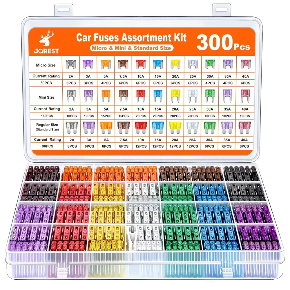 JOREST 300Pcs Car Fuse Assortment Kit, 160 Mini Blade Fuses Automotive + 90...