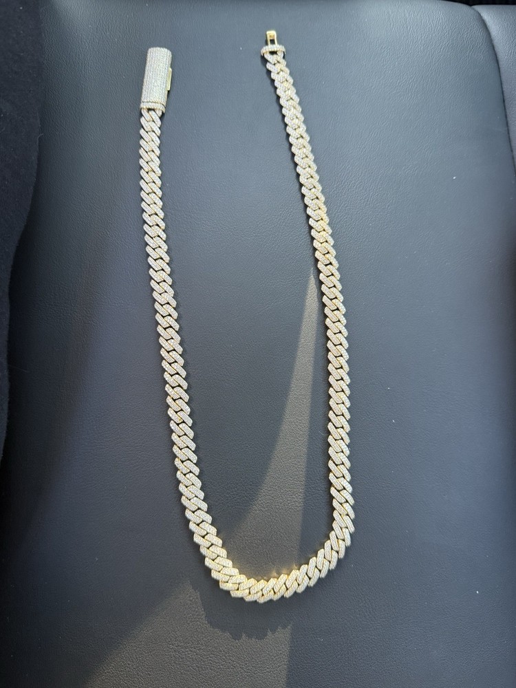 10mm 22in 925 Sterling Silver Yellow Gold Plated VVS Moissanite Chain