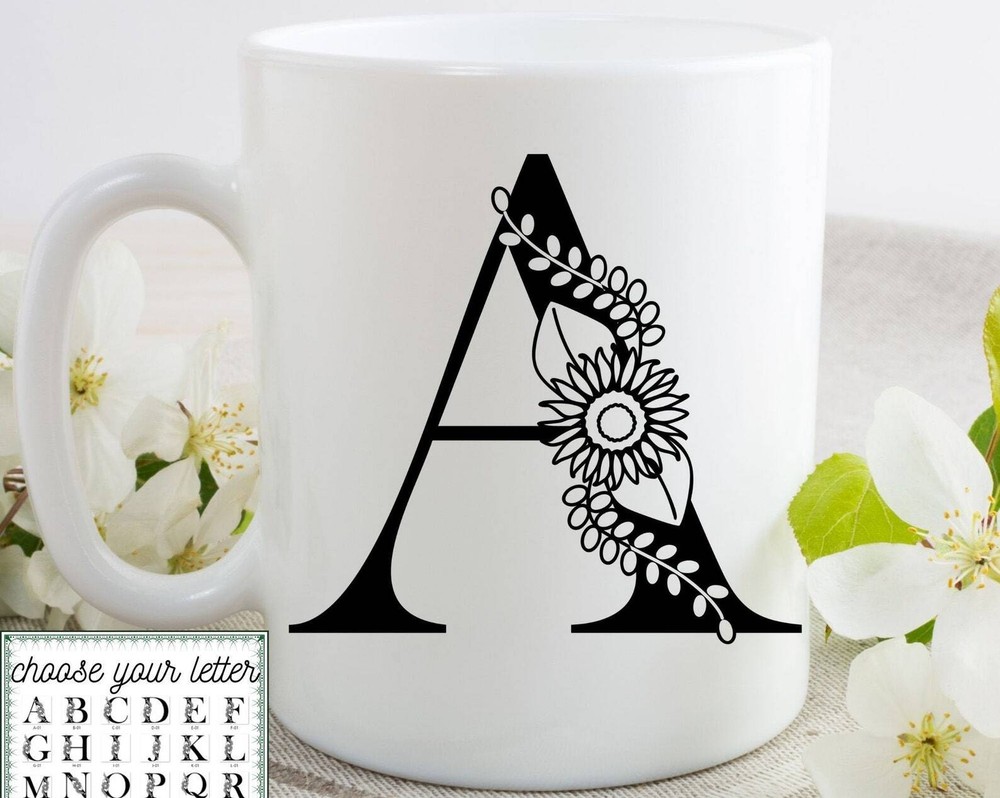 Alphabet Mug Floral Coffee Mug Personalized Name Mug Gift For Her Christmas Gift