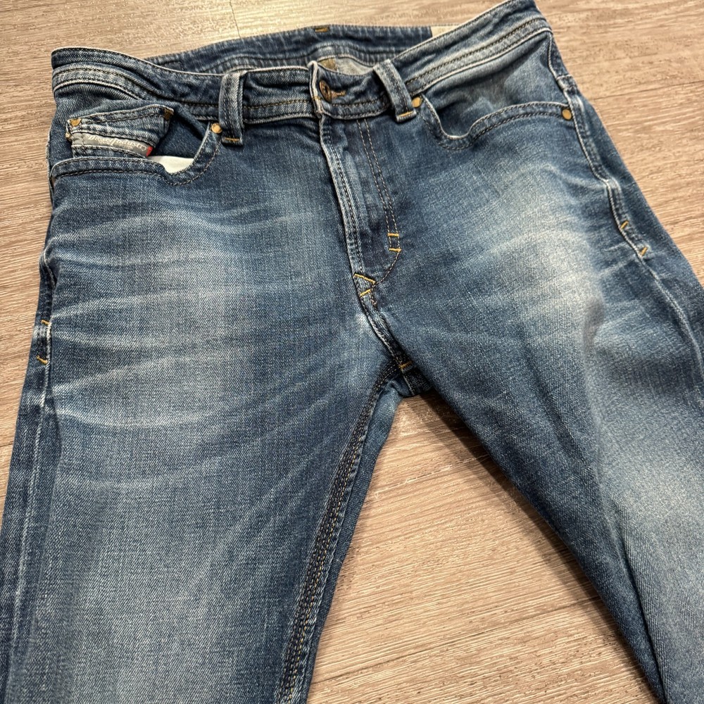 Diesel Jeans Mens 30 Blue Denim Thavar Slim Skinny Stretch Whiskers 30x31 Patch