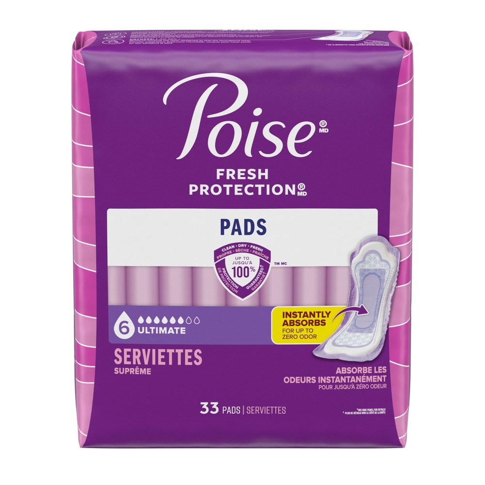 Poise Incontinence Pads for Women 6 Drop Ultimate Absorbency Regular Length
