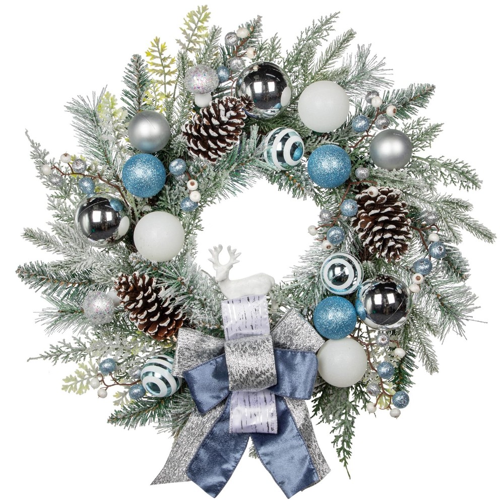 24-Inch Artificial Christmas Wreath for Front Door - Unlit Pine Winter Decor