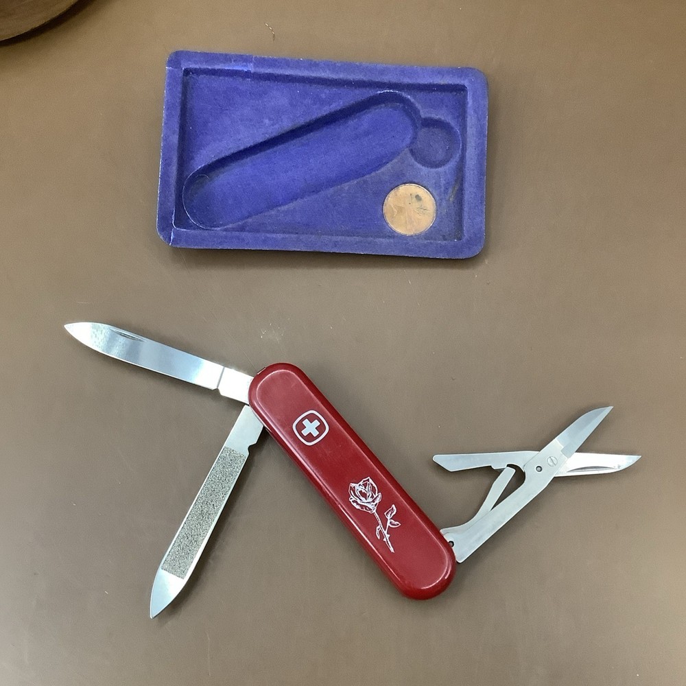 Vintage Wenger VIP Rose Edition Swiss Army Knife with Red Partial Case