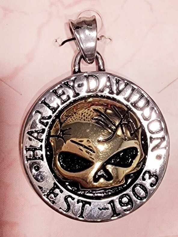 Two-tone stainless steel Harley Davidson WILLIE G medallion with braided chain