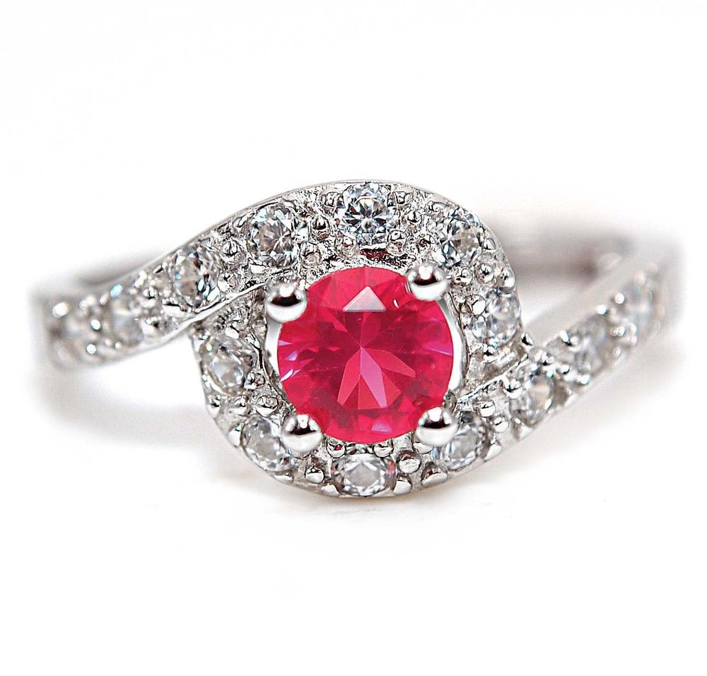 2CT Treated Ruby & Topaz 925 Solid Sterling Silver Ring Jewelry Sz 7