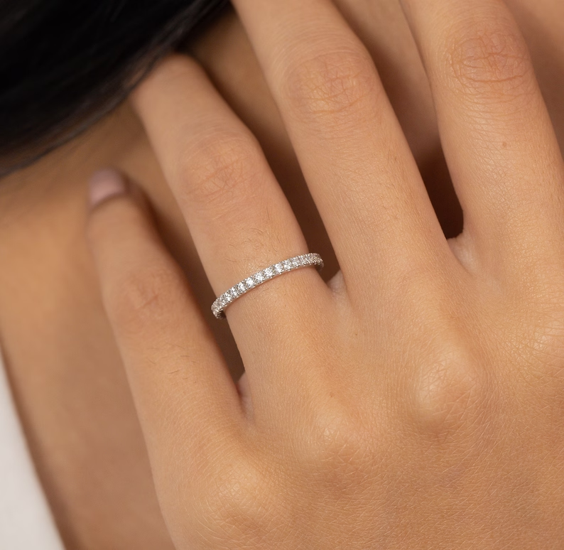 14k Solid Gold 1.80mm Diamond Eternity Band, Lab Grown Diamond Wedding Ring