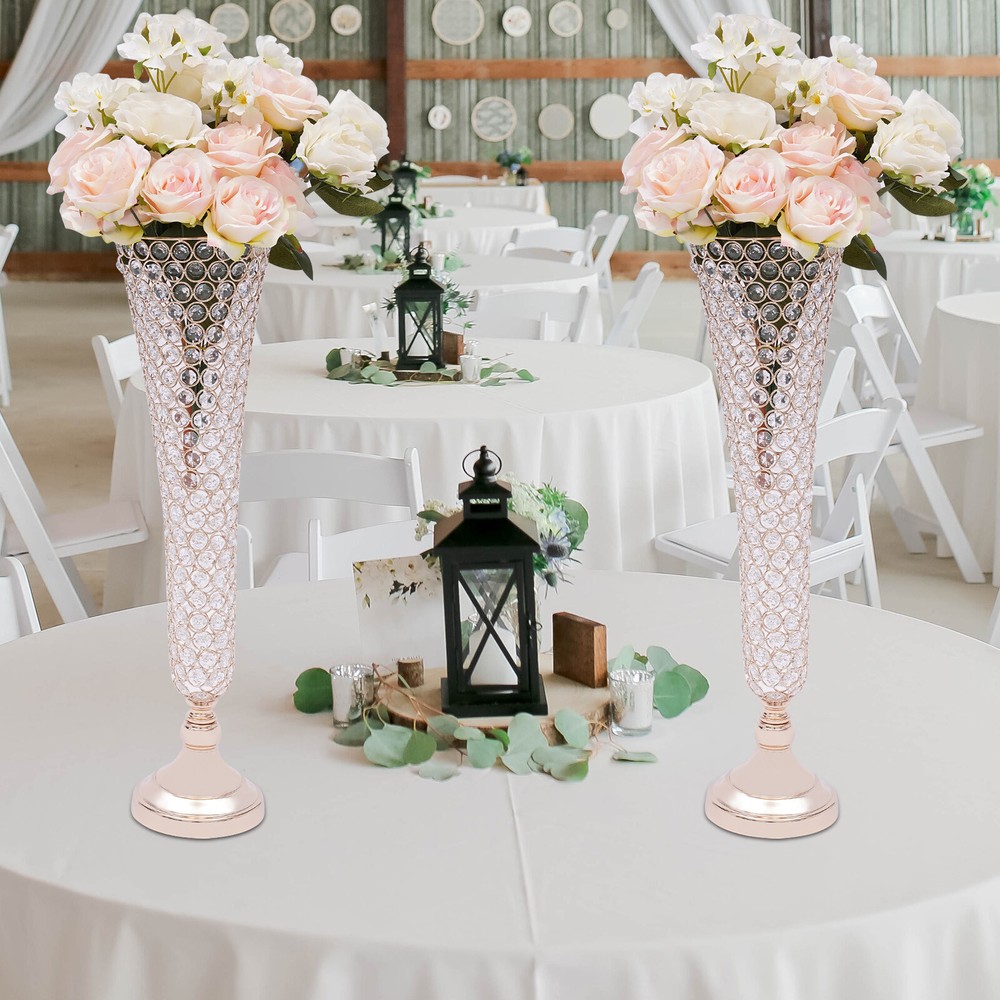 2 Pcs Crystal Flower Stand Table Decorative Centerpiece for Wedding Anniversary