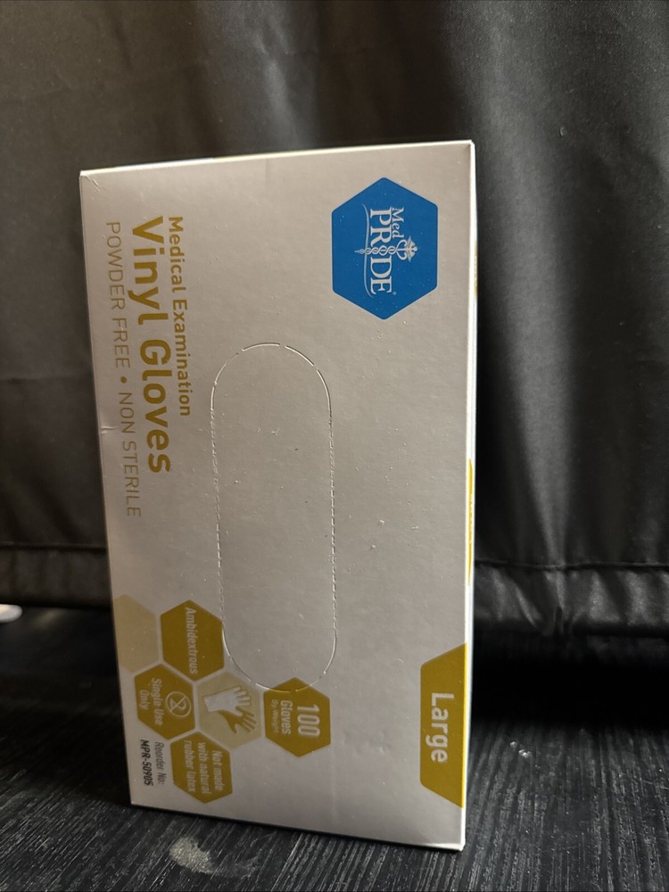 MedPride Medical Examination Vinyl Gloves Powder Free Non Sterile Large 100ct