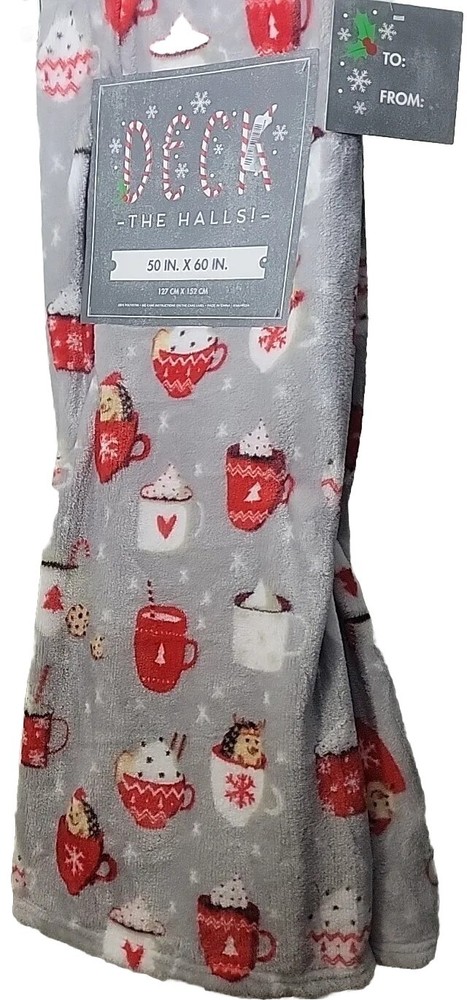 👀 SALE》🔥 Deck The Halls Christmas Cute Hedgehog & Mug Holiday Soft Throw 50x60-image