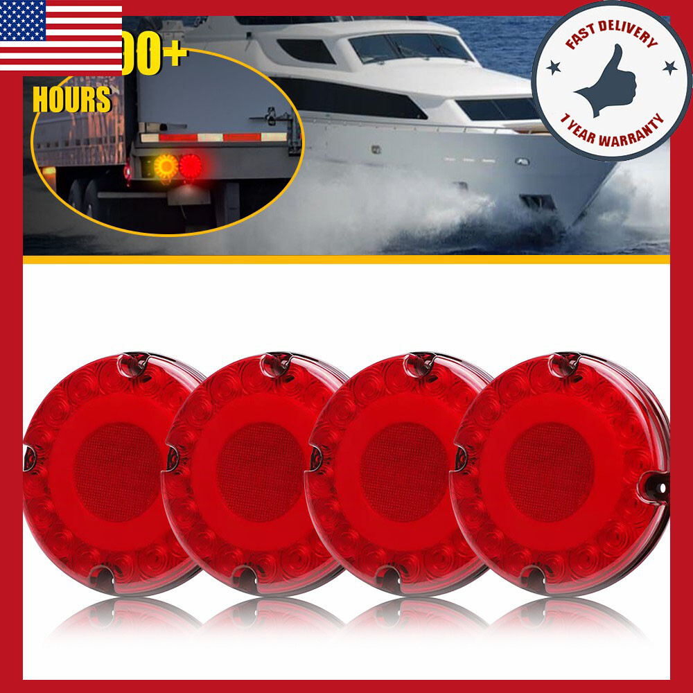 4pcs 7-inch Round Red LED Trailer Tail Turn Signal Lights for Boats Trucks