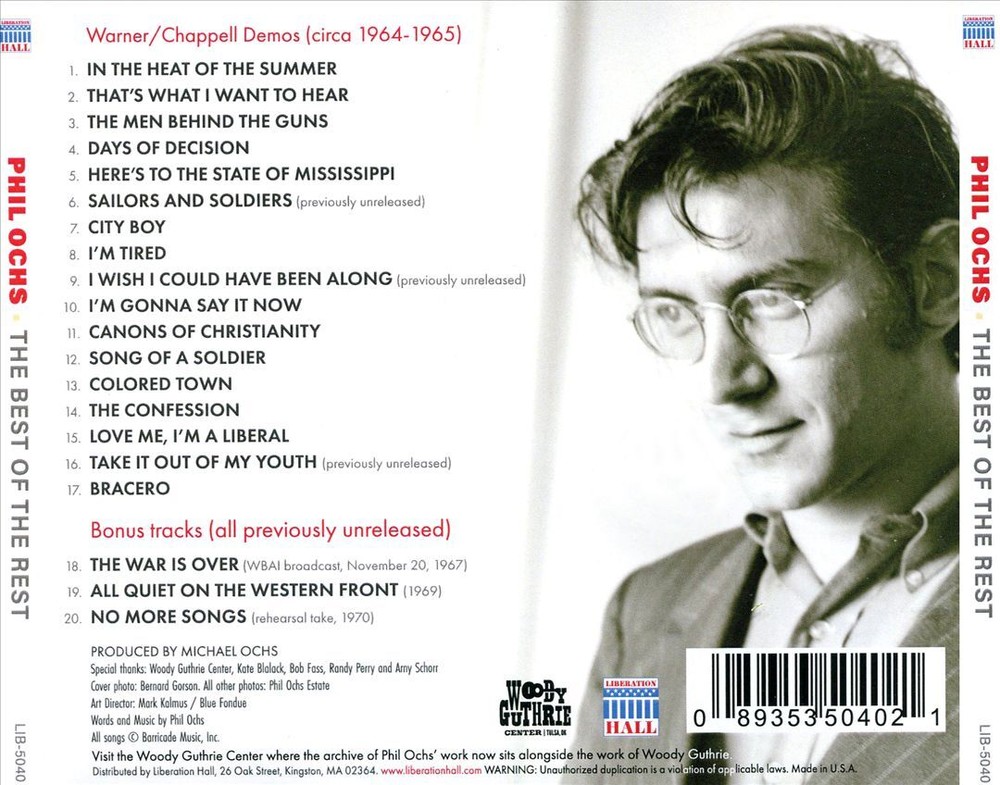 Phil Ochs Best of the Rest Rare Unreleased Recordings CD