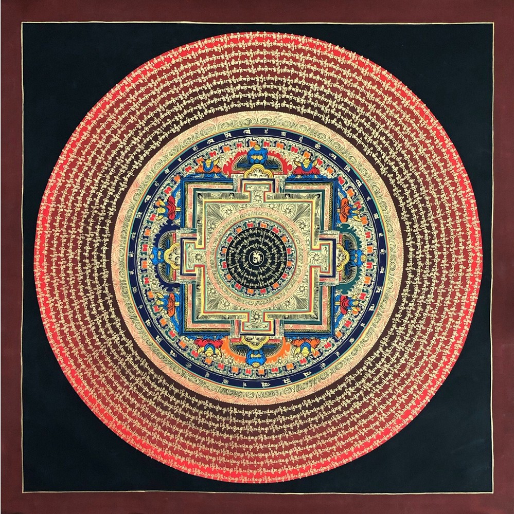 Prayer Mantra Mandala Thangka, Handmade Tibetan Art for Meditation, Yoga, Decor