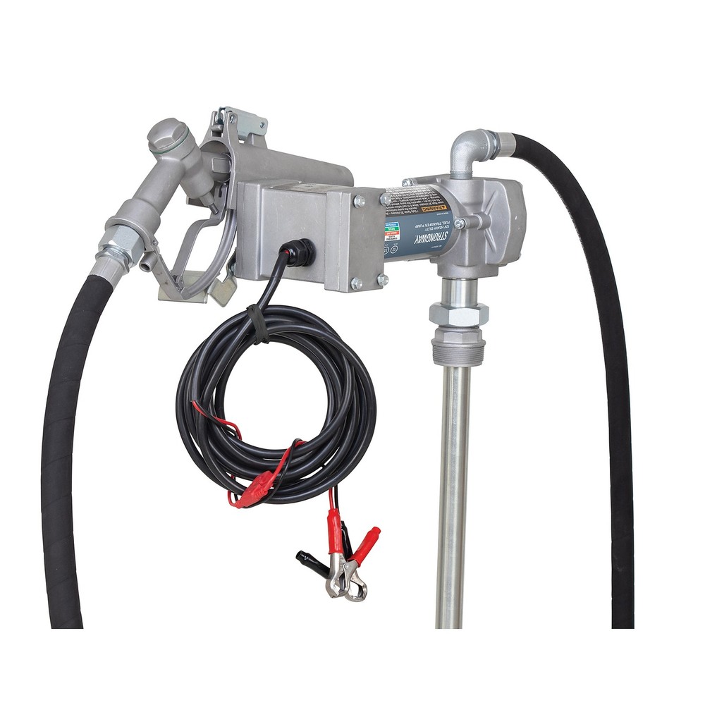 Strongway 12V Heavy-Duty Fuel Pump with Nozzle, 15 GPM, 1/7 HP, 3/4in. Ports
