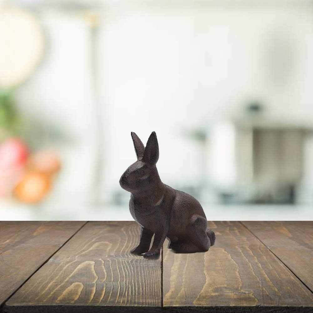 Cast Iron Rabbit Statue for Garden Lawn Home Office Desk Decor or Paperweight Collection