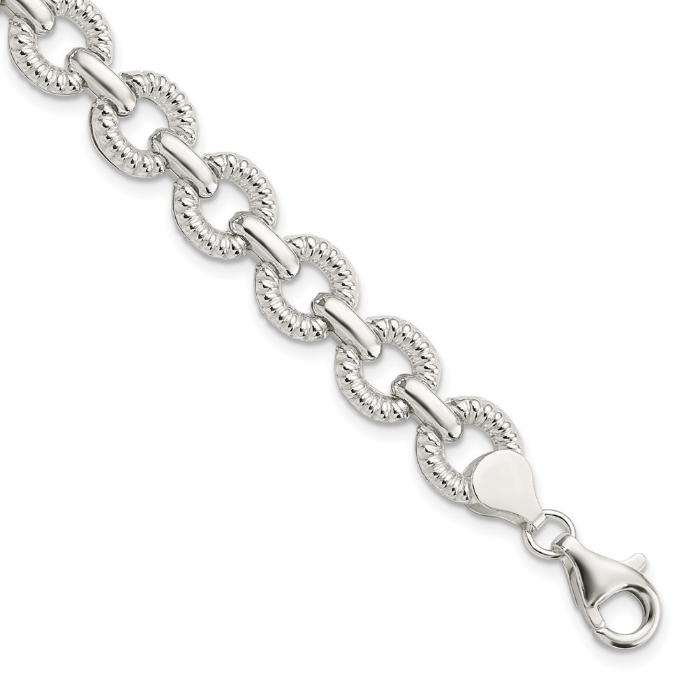 925 Sterling Silver Polished Fancy Link Bracelet 7.5