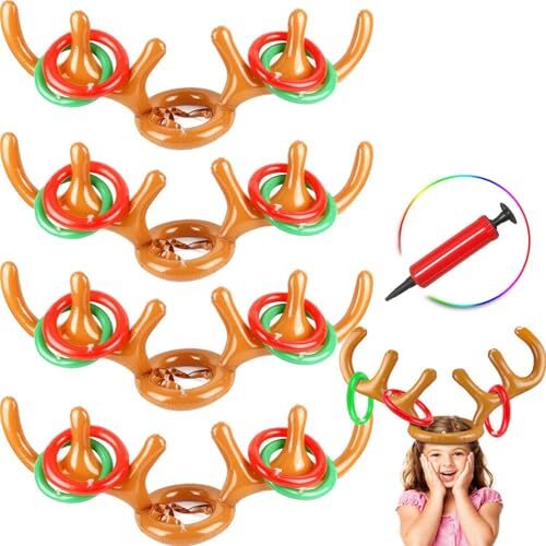 4 Pack Inflatable Antler Ring Games, Reindeer Ring Stocking Stuffers for
